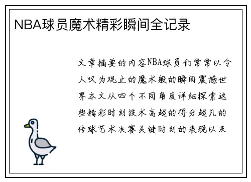 NBA球员魔术精彩瞬间全记录